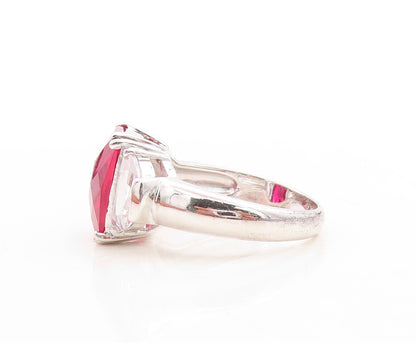 925 Sterling Silver Vintage Ring Red & White CZ Side Stones  Sz 10  RG31635