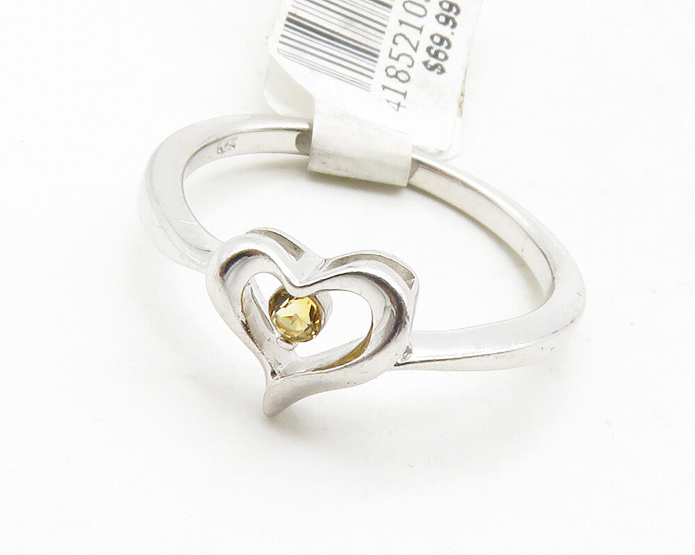 925 Sterling Silver  Petite Citrine Shiny Love Heart Band Ring Sz 7  RG12899