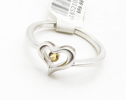 925 Sterling Silver  Petite Citrine Shiny Love Heart Band Ring Sz 7  RG12899