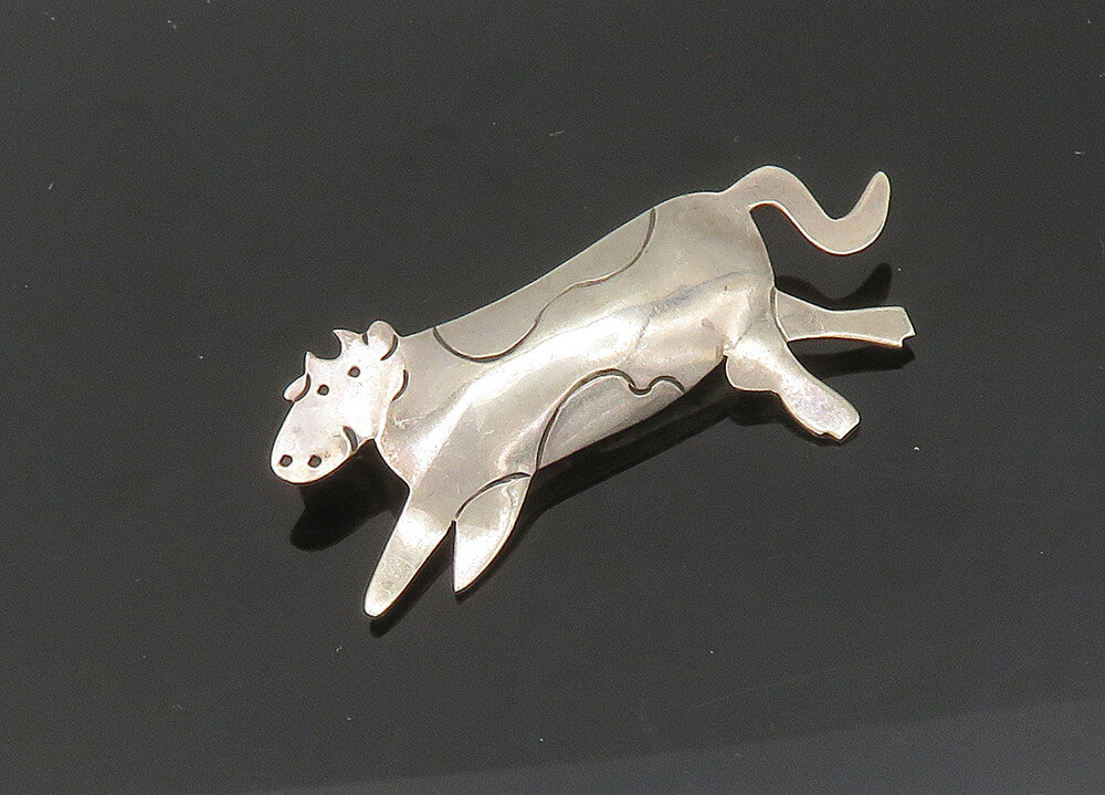 MEXICO 925 Sterling Silver  Vintage Shiny Cow Animal Motif Brooch Pin  BP8144