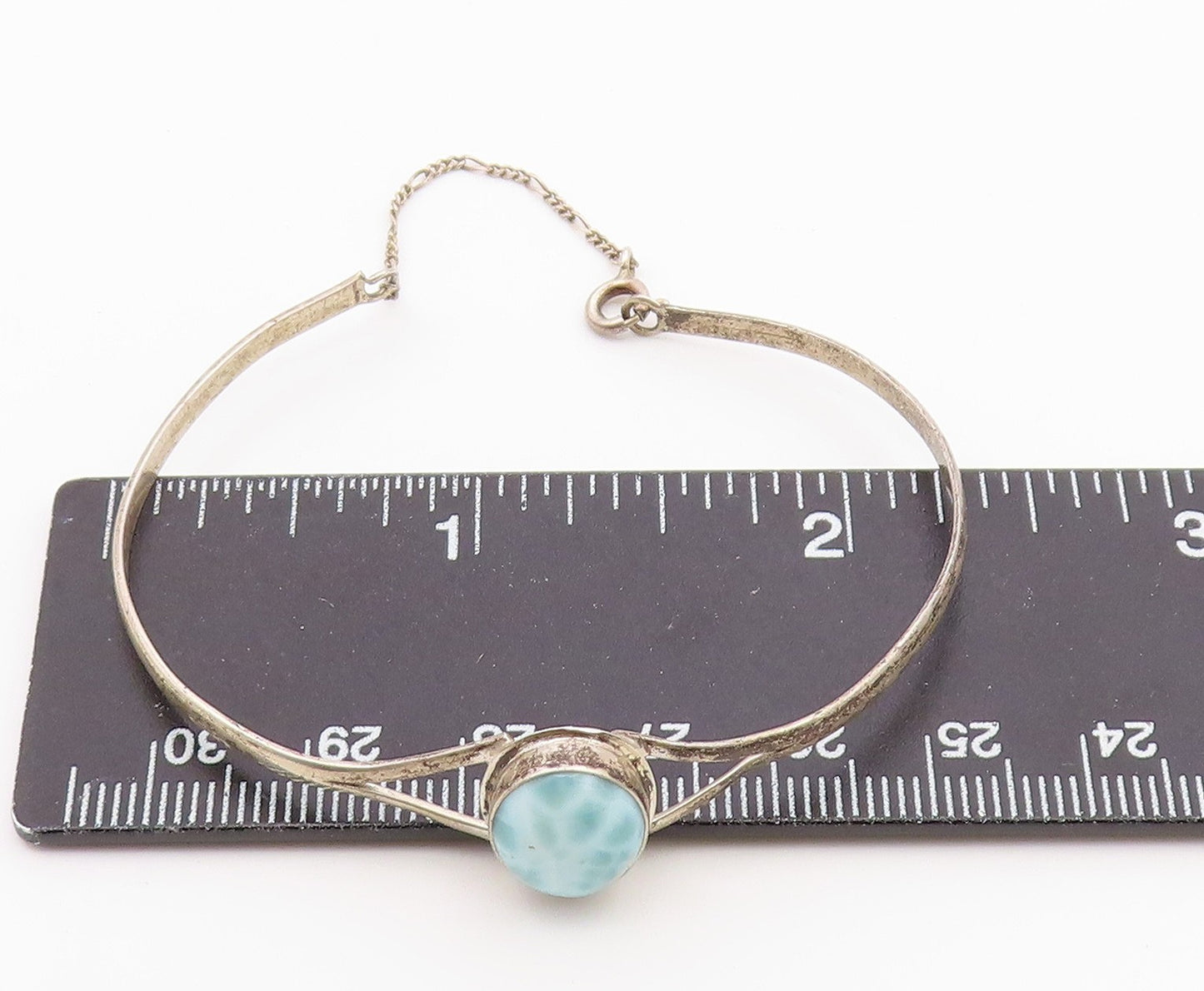 925 Sterling Silver  Vintage Cabochon Cut Larimar Thin Cuff Bracelet  BT8901