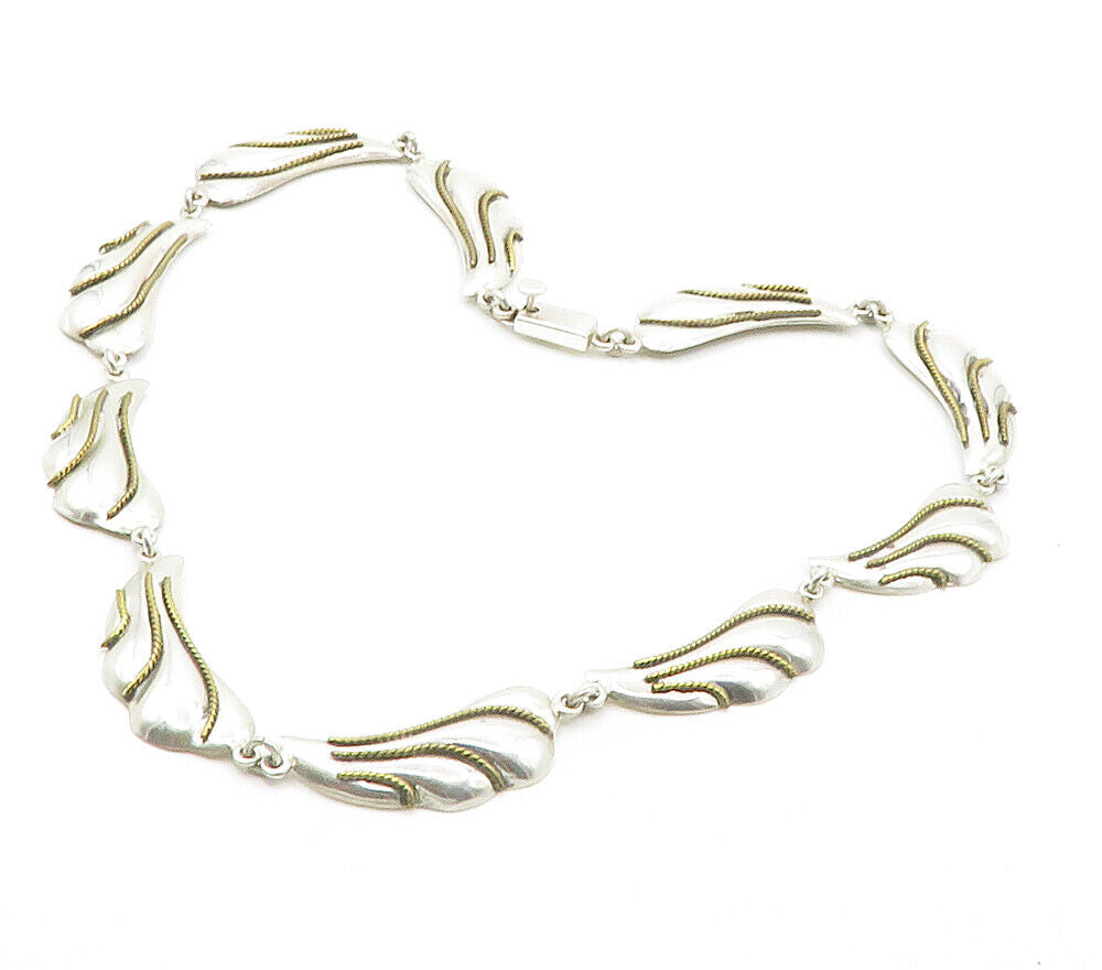 MEXICO 925 Silver  Vintage Two Tone Rope Twist Detail Chain Necklace  NE2602