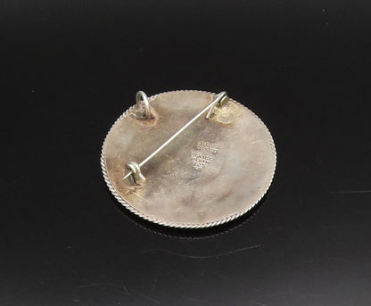MEXICO 925 Silver  Vintage Rope Border & Circles Abalone Brooch Pin  BP10037