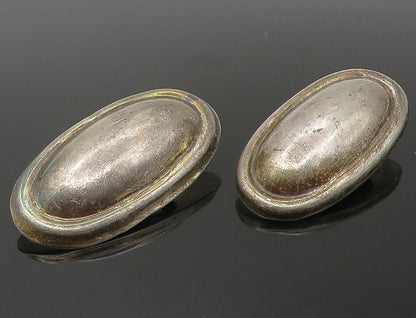 MEXICO 925 Sterling Silver  Vintage Oval Dome Non Pierce Drop Earrings  EG5891