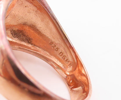 925 Sterling Silver Vintage Ring Rose Gold Plated CZ Inlay Flower  Sz 7  RG30684