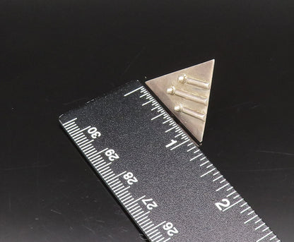 925 Silver  Vintage 3D Lines & Beads Modernist Triangle Earrings  EG12268