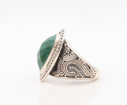 925 Sterling Silver Vintage Ring Oval Gemstone Beaded Design  Sz 9.5  RG30148