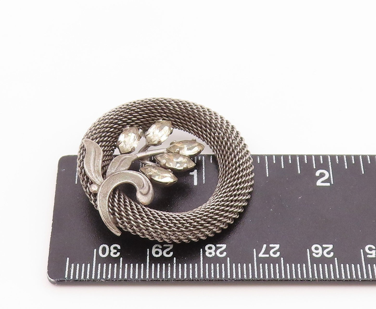 925 Sterling Silver  Vintage Round Mesh Topaz Flower Pedals Brooch Pin  BP9581