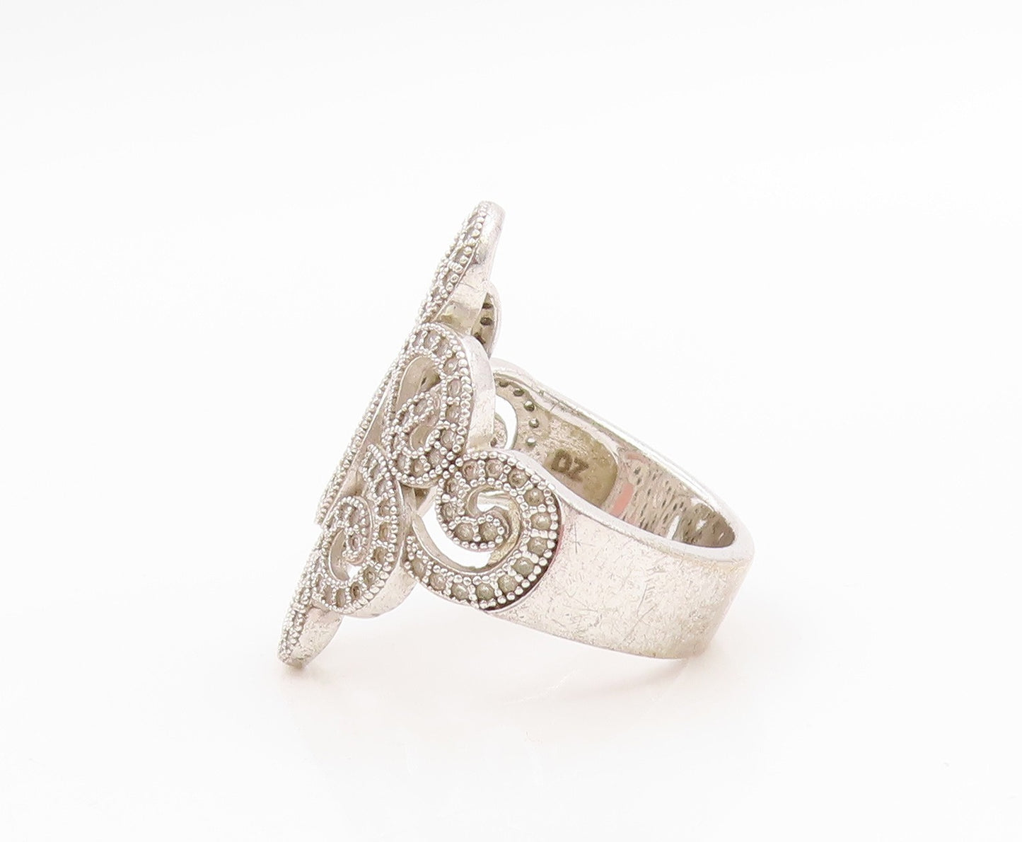 925 Sterling Silver Vintage Ring Elegant CZ Swirly Openwork Band  Sz 7  RG35926