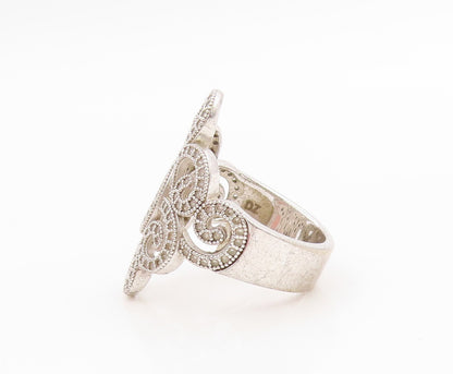 925 Sterling Silver Vintage Ring Elegant CZ Swirly Openwork Band  Sz 7  RG35926