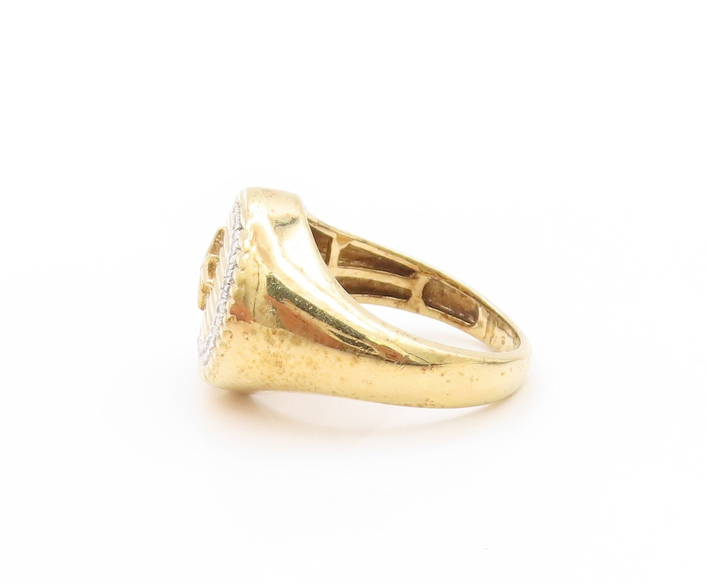 925 Sterling Silver Vintage Ring Gold Plated CZ Inlay Moon & Star  Sz 7  RG32771