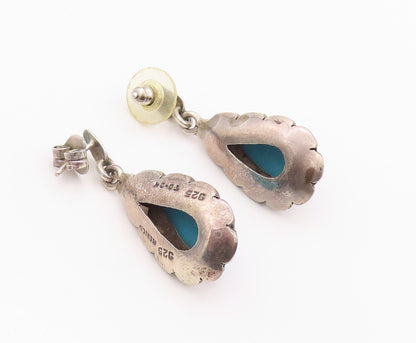 925 Sterling Silver Vintage Earrings MEXICO Cabochon Drop Shape Larimar  EG13477