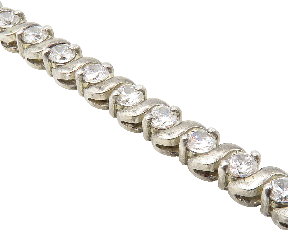 925 Sterling Silver  Vintage Cubic Zirconia Swirl Link Chain Bracelet  BT5749