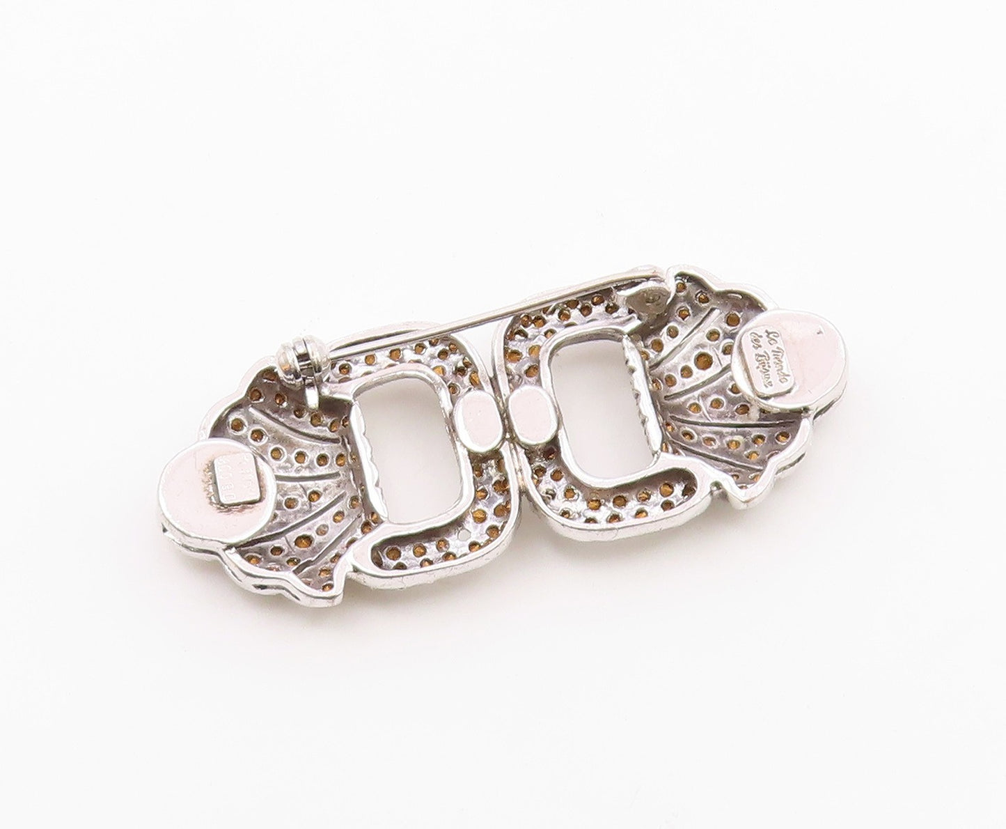 925 Sterling Silver  Vintage White Topaz Encrusted Open Brooch Pin  BP3345