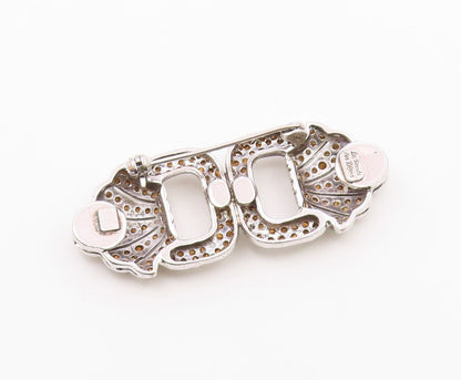 925 Sterling Silver  Vintage White Topaz Encrusted Open Brooch Pin  BP3345