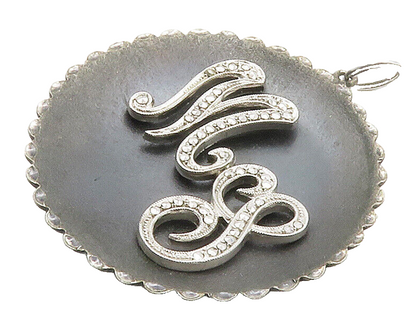 925 Sterling Silver  Vintage Sparkling MG Initials Round Drop Pendant  PT11697