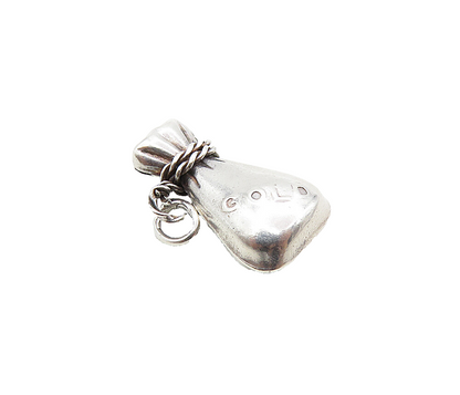 925 Sterling Silver  Vintage Petite Shiny Bag Of Gold Motif Pendant  PT6812