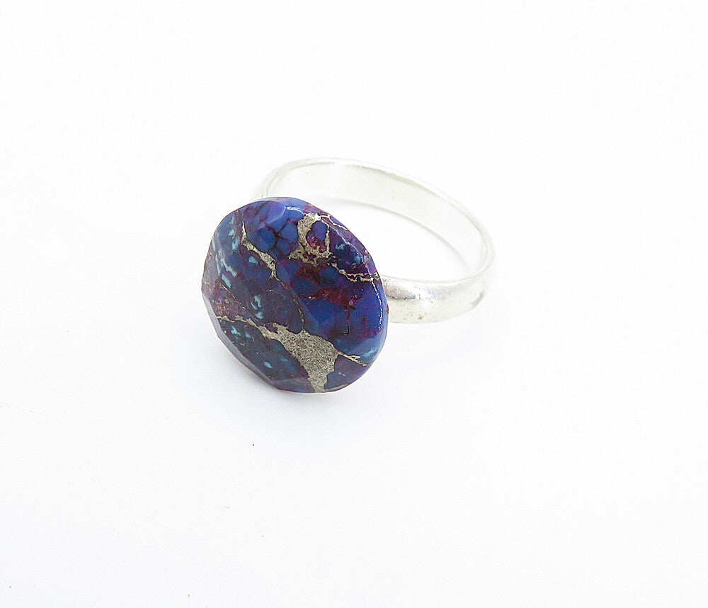 925 Sterling Silver  Faceted Purple Jasper Shiny Cocktail Ring Sz 7  RG8048
