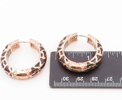 925 Sterling Silver Vintage Earrings Gold Plated CZ Leopard Spot Hoops  EG14522