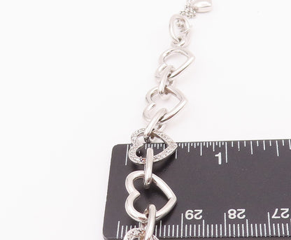 925 Sterling Silver Vintage Bracelet Cutout Real Diamonds Linked Hearts  BT10379