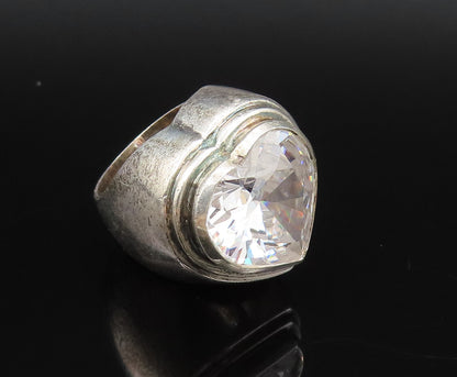 925 Silver  Vintage Heart Shaped Cubic Zirconia Dome Ring Sz 5.5  RG26027