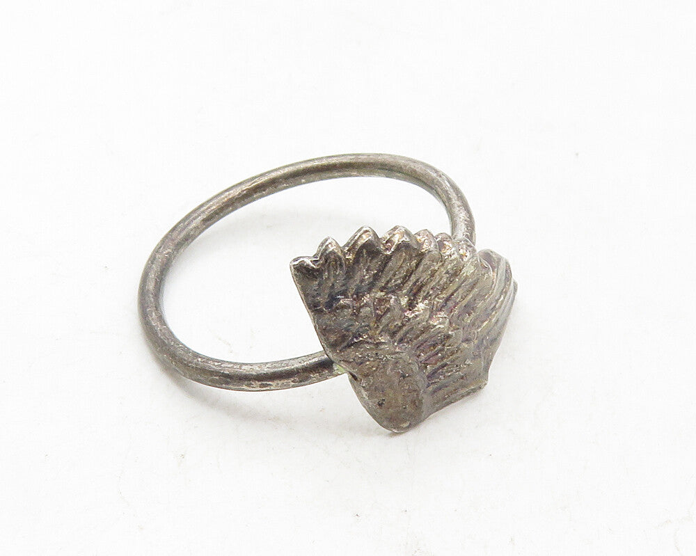 925 Sterling Silver  Vintage Antique Dark Tone Wing Band Ring Sz 8  RG9922