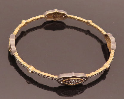 925 Sterling Silver  Vintage Carved Multi CZ Inlay Bangle Bracelet  BT10049