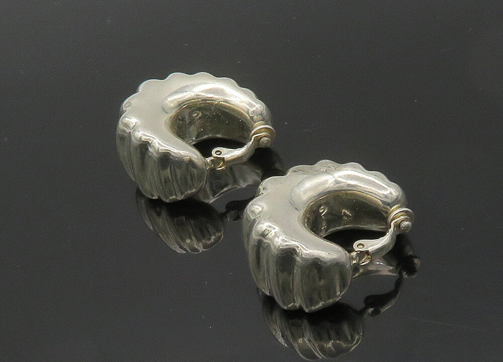 925 Sterling Silver  Vintage Hollow Fluted Non Pierce JHoop Earrings  EG9779
