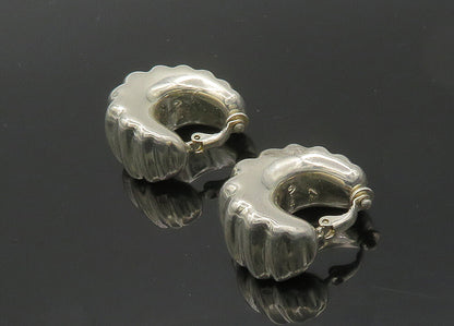 925 Sterling Silver  Vintage Hollow Fluted Non Pierce JHoop Earrings  EG9779