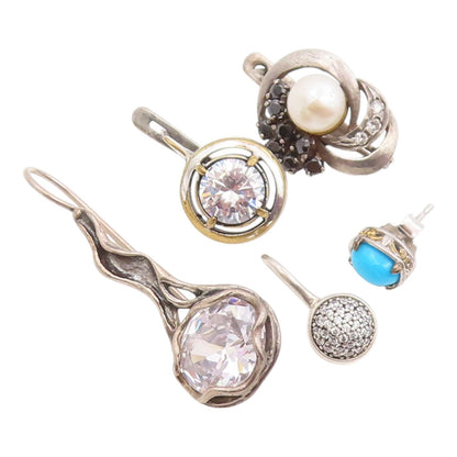 925 Sterling Silver Vintage Earrings Multi Gemstone Designer Single Lot  EG14308