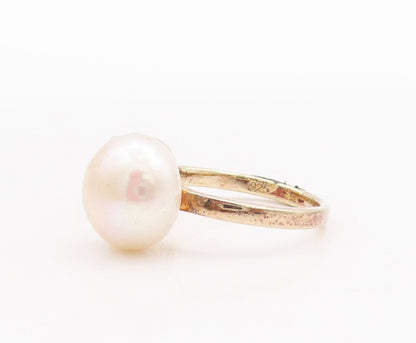 925 Sterling Silver Vintage Ring Gold Plated Pearl & Citrine  Sz 6  RG28616
