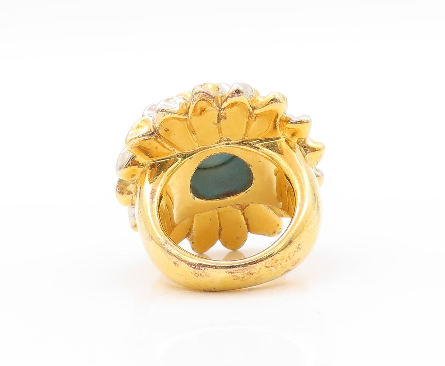 925 Sterling Silver Vintage Ring Gold Plated Larimar Flower  Sz 5  RG32819