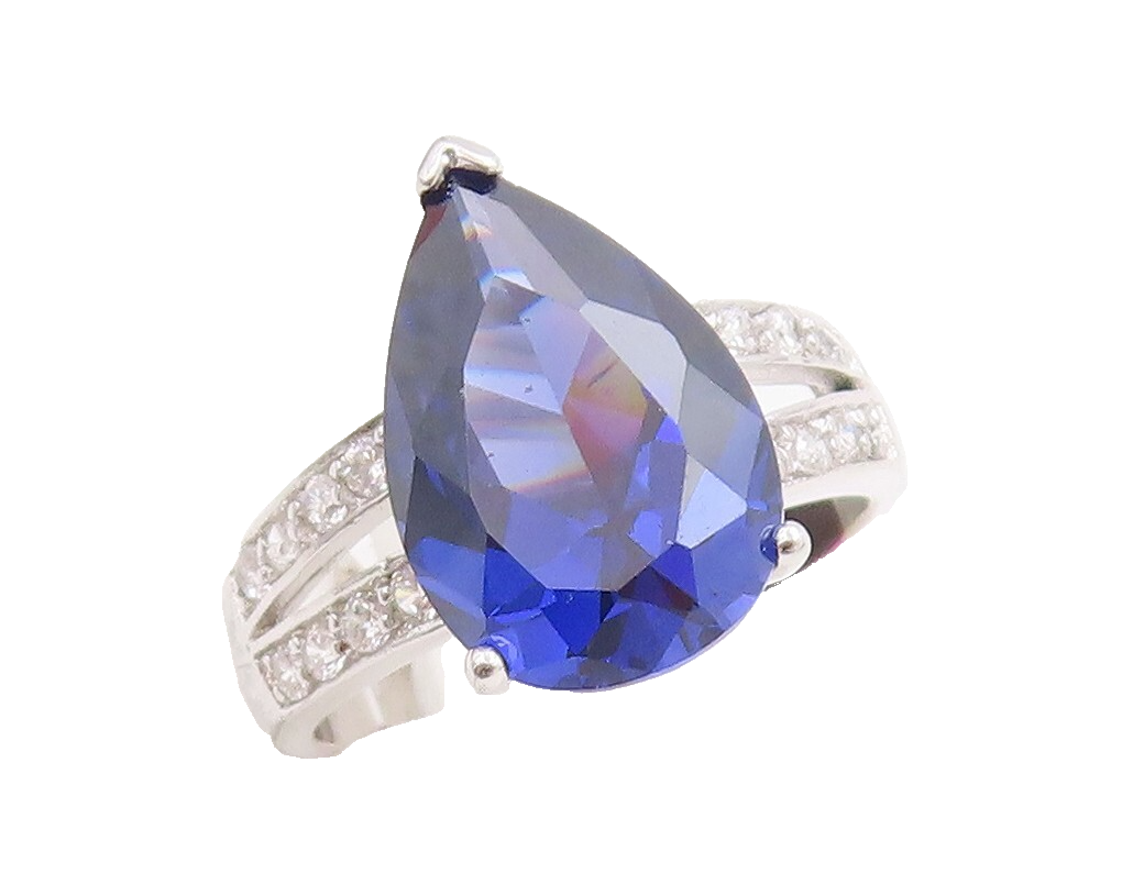 925 Sterling Silver Vintage Ring Drop Cut Sapphire & CZ Cutout Band Sz 7 RG30656