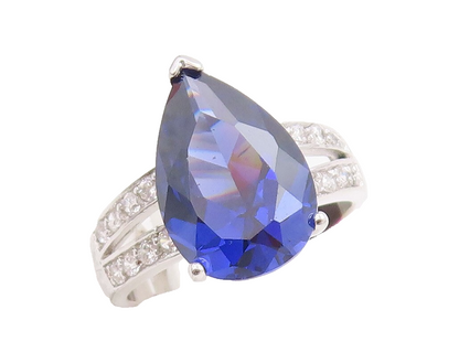 925 Sterling Silver Vintage Ring Drop Cut Sapphire & CZ Cutout Band Sz 7 RG30656