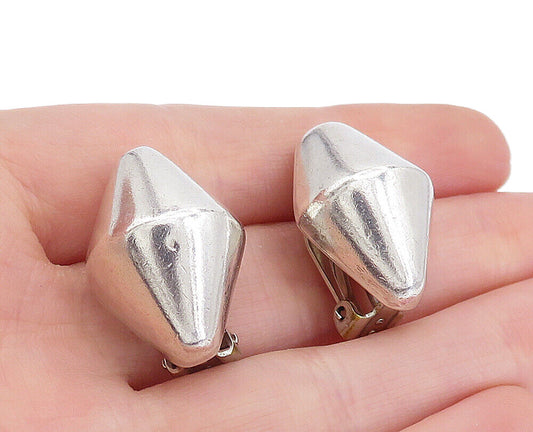MEXICO 925 Sterling Silver  Vintage Shiny Hollow Non Pierce Earrings  EG2477