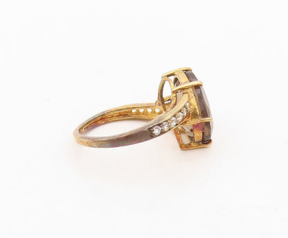 925 Sterling Silver Vintage Ring Gold Plated Smoky Quartz & Topaz  Sz 7  RG30386