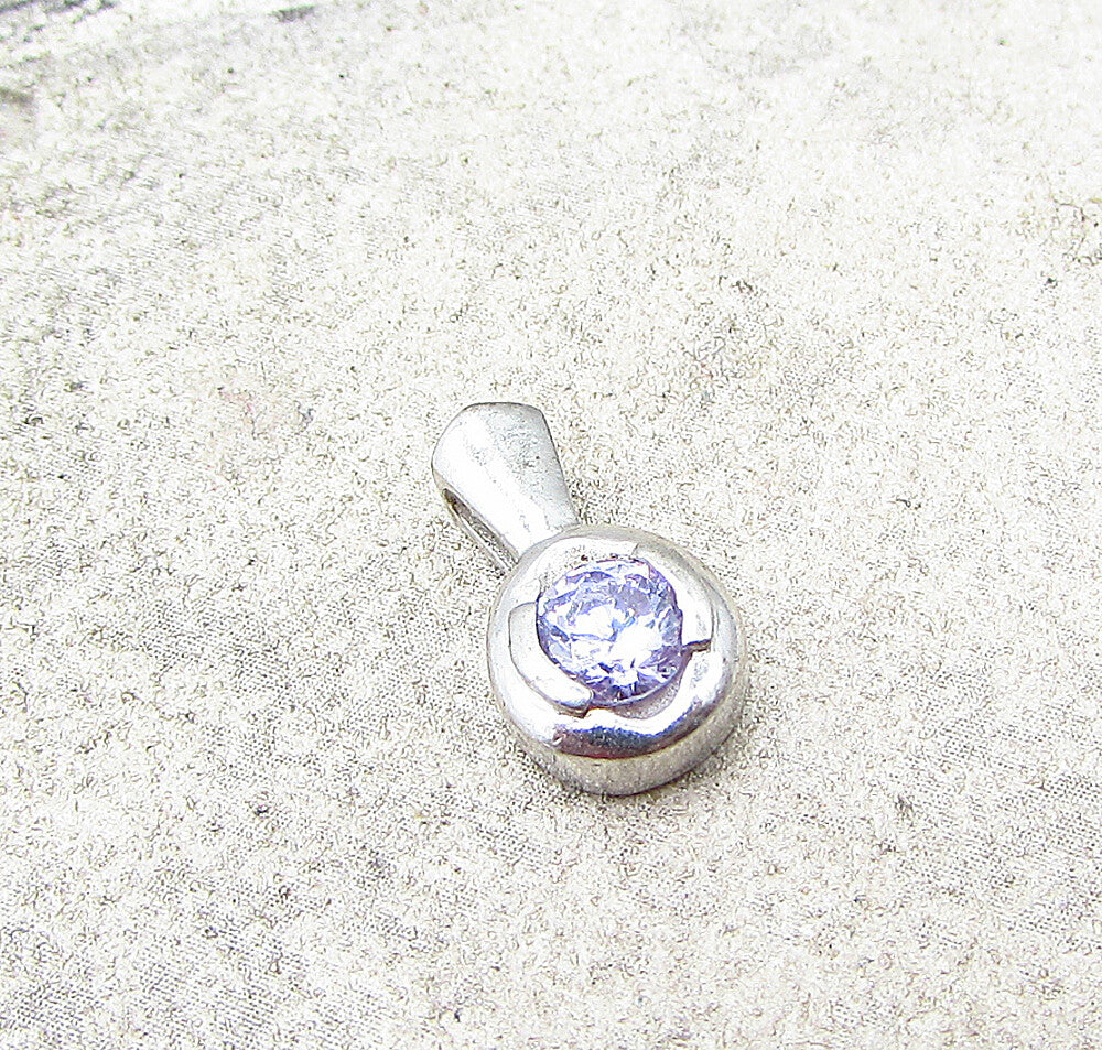 925 Sterling Silver  Round Cut Faceted White Cubic Zirconia Pendant  PT1521