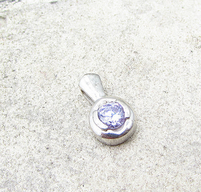 925 Sterling Silver  Round Cut Faceted White Cubic Zirconia Pendant  PT1521