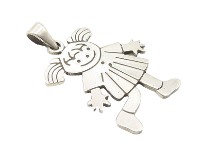 925 Sterling Silver  Vintage Etched Detail Happy Little Girl Pendant  PT8473