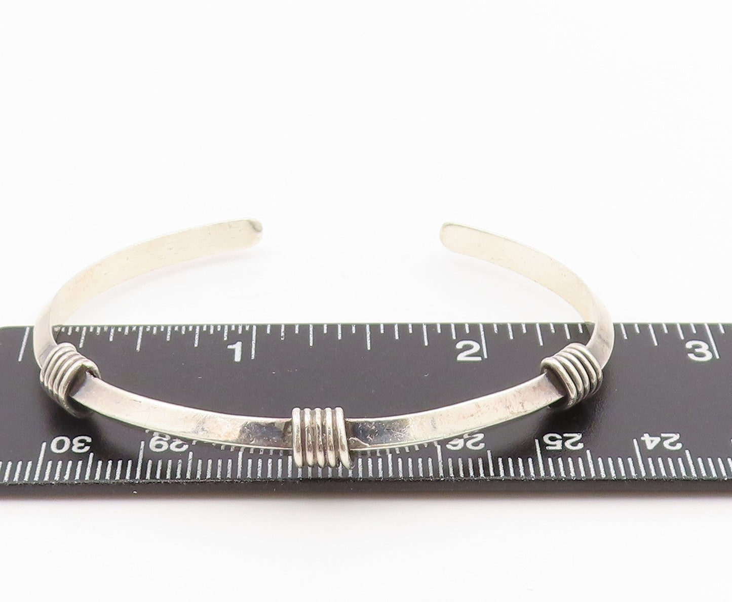 925 Sterling Silver Vintage Bracelet Minimalist Wire Wrapped Wide Cuff  BT11563