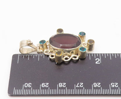 925 Silver  Vintage Open Swirl Wine Spinel & Multi Stone Pendant  PT21176