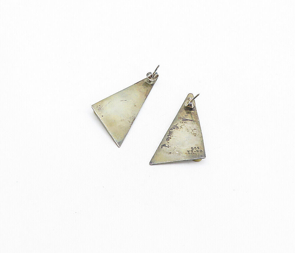 MEXICO 925 Sterling Silver  Vintage Dark Tone Triangle Drop Earrings  EG4246