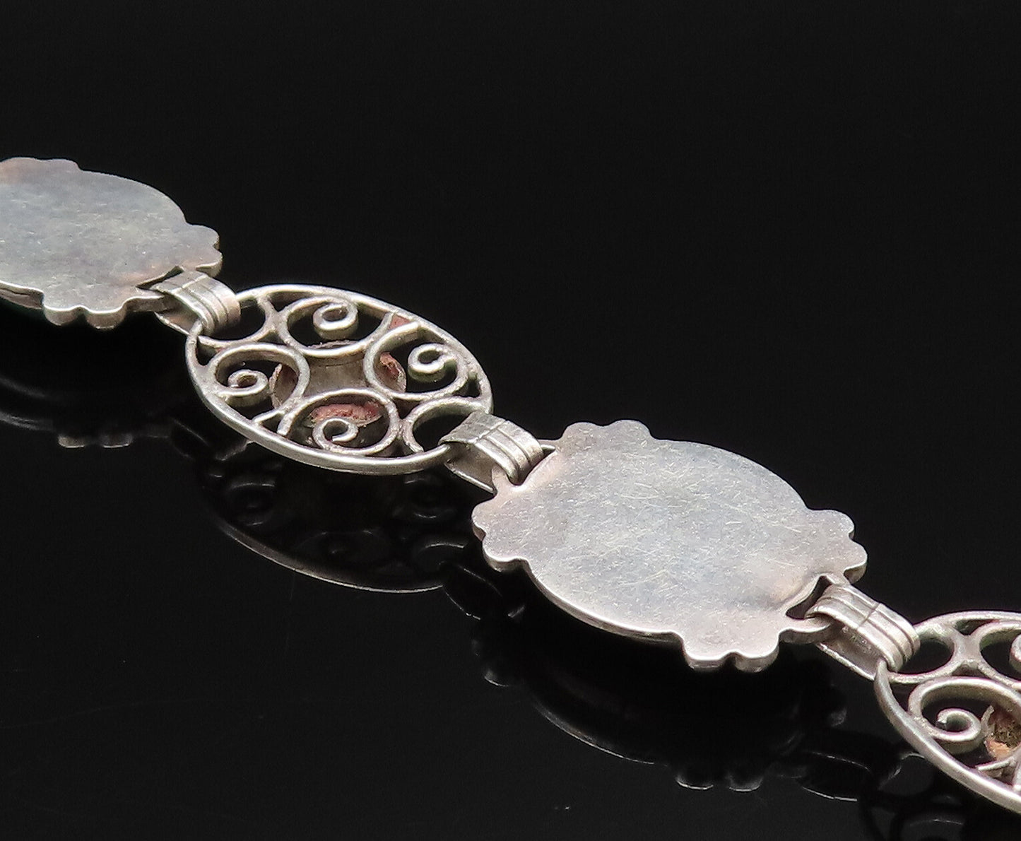 MORALES MEDRANO 925 Silver  Vintage Green Onyx & Bead Ball Bracelet  BT9678