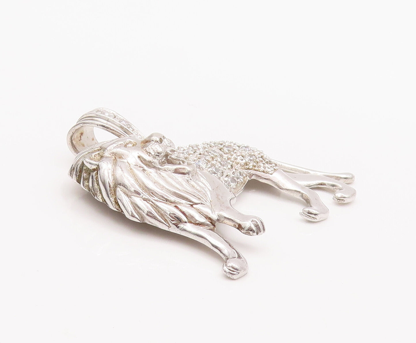 925 Sterling Silver Vintage Pendant Carved CZ Inlay Angry Roaring Lion  PT23086