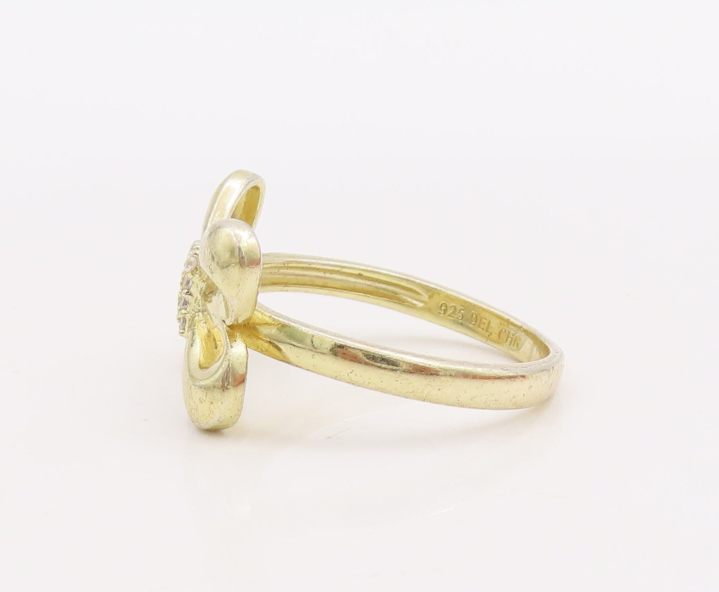 925 Sterling Silver Vintage Ring Gold Plated Cutout CZ Bow  Sz 8  RG28922