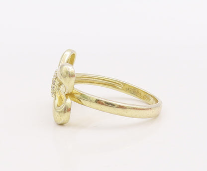 925 Sterling Silver Vintage Ring Gold Plated Cutout CZ Bow  Sz 8  RG28922