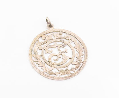 925 Sterling Silver Vintage Pendant Etched Openwork Floral Medallion  PT25665