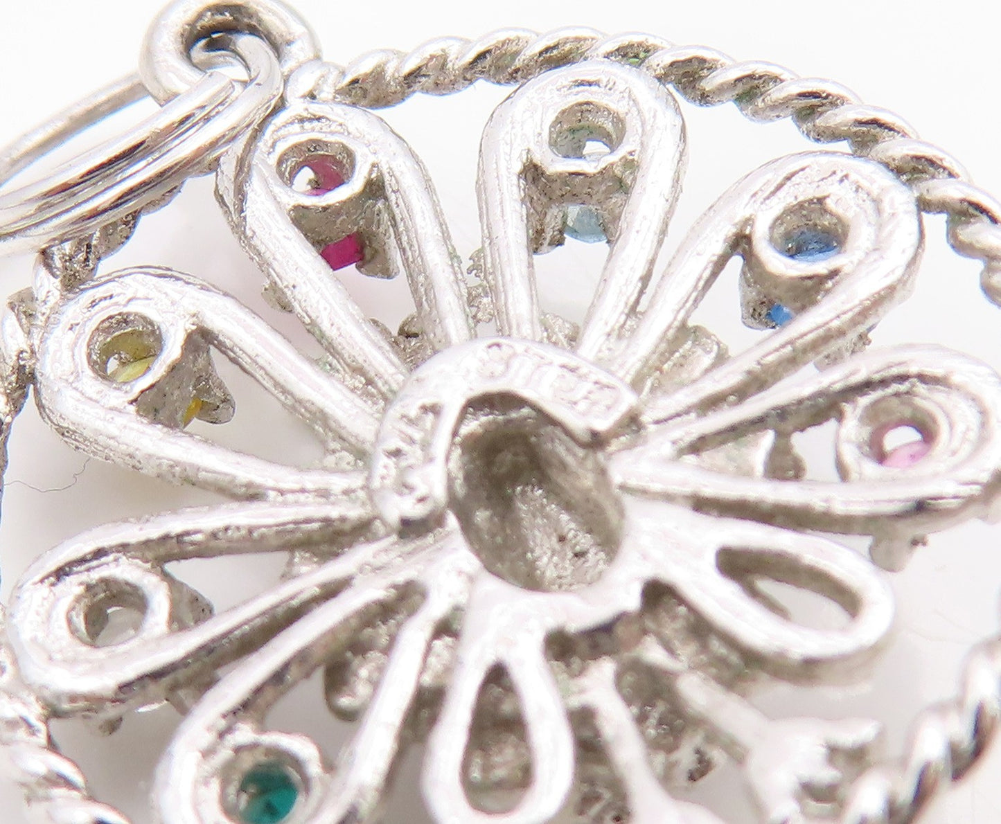 925 Sterling Silver Vintage Pendant Multi Gemstone Elegant Peacock Bird  PT25909