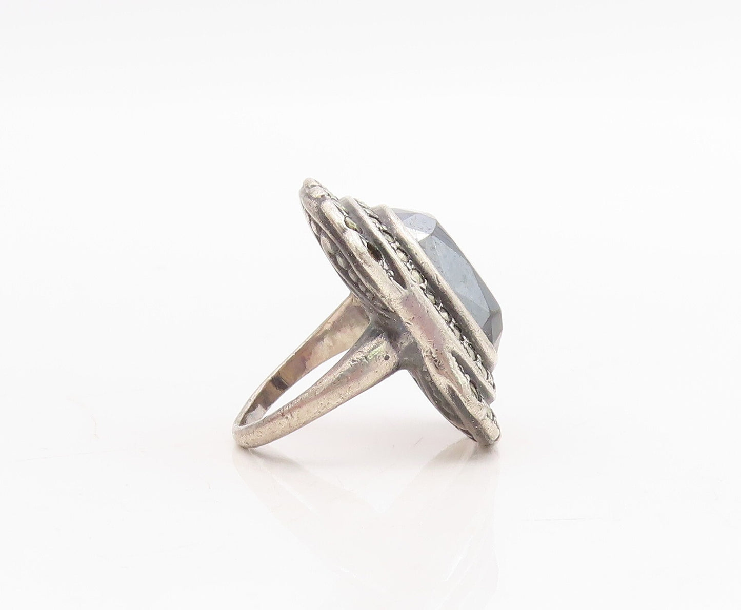 925 Sterling Silver Vintage Ring Dark Tone Victorian Hematite  Sz 3.5  RG31718
