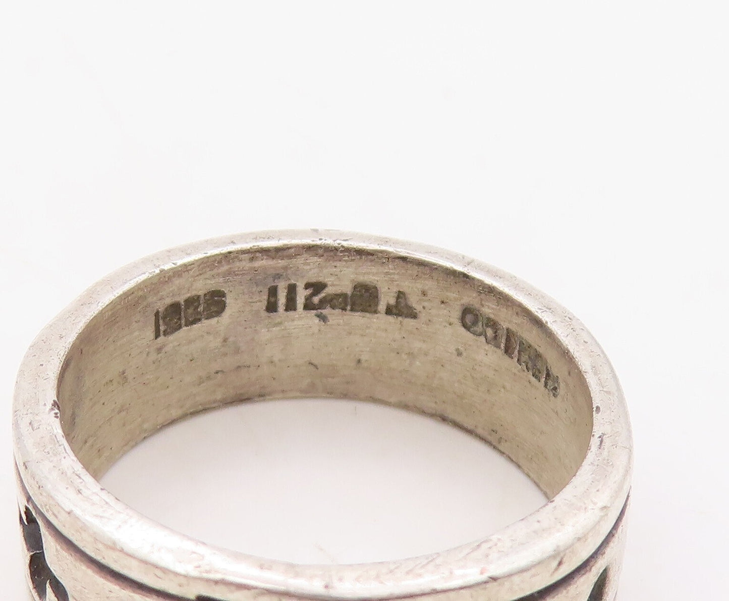 925 Sterling Silver Vintage Ring MEXICO Solid Etched + And O  Sz 12  RG31054